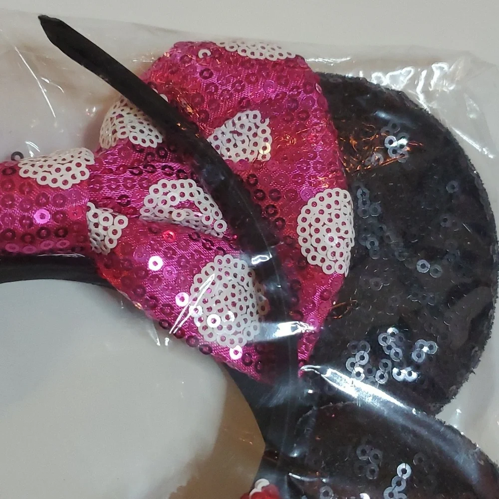 Brand New 2 Mouse Ears Headbands Shiny Sequins Party.